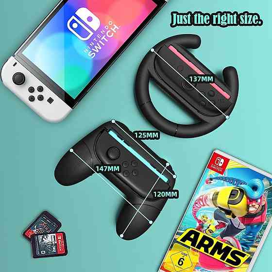 Кермо HEYSTOP 4-in-1 для Nintendo Switch 2 Joy-Con Grip чорний комплект 2 керма+2 ручки для Mario Kart 8 Deluxe Київ