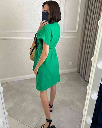 Жіноче легке базове плаття халат із поясом на ґудзиках турецька натуральна бавовна — муслін Трава, 52/54 Одеса