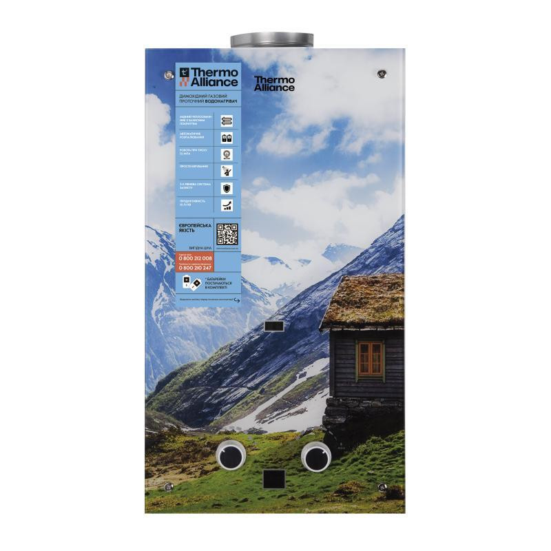 Газовая колонка дымоходная Thermo Alliance JSD20-10GC, 10 л, стеклянная панель с рисунком 