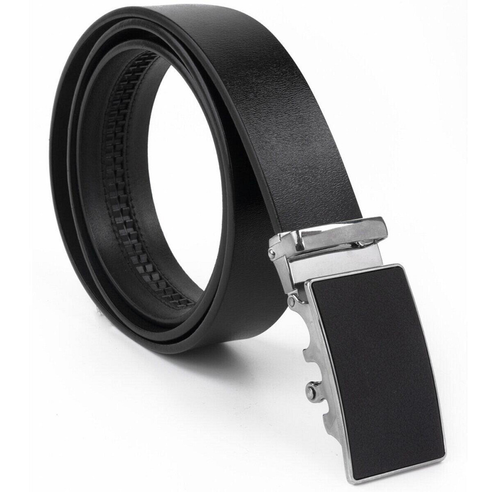 Ремень мужской c серебристой пряжкой с черной вставкой Vintage 20328 Черный Киев - изображение 3