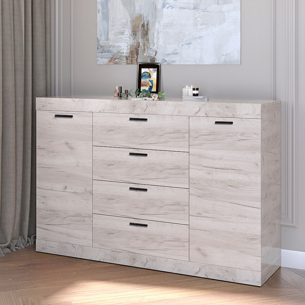 Большой комод Эверест на 4 ящика Соната-8 140х38х94 дуб крафт белый (DTM-2707) Львов - изображение 1