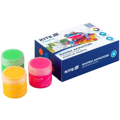 Акриловые краски Kite Creative 6 неонових кольорів, 20 мл (K-274) Винница - изображение 2