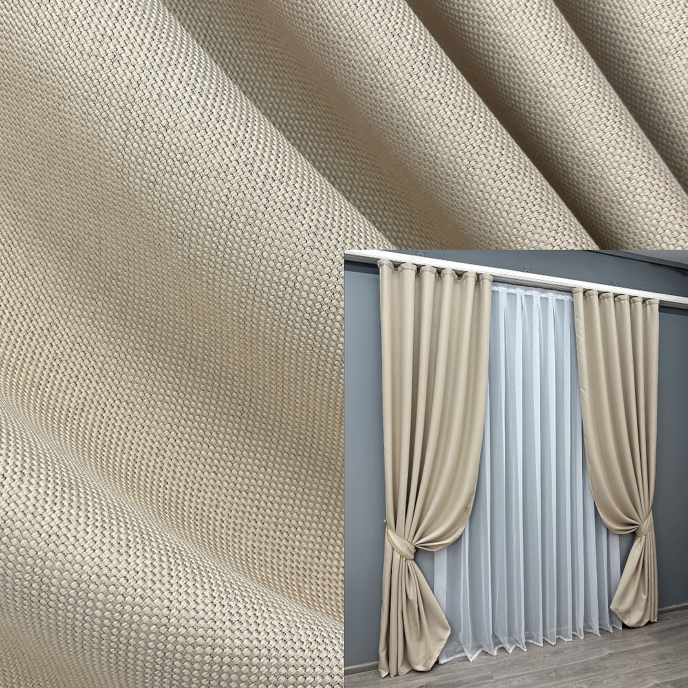 Комплект готових штор VR-Textil Льон-блекаут Льон Мішковина № 1080ш Холодний бежевий 100х270см 2 шт (31-455) Київ - фото 1