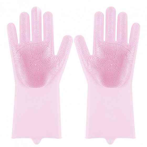 Силиконовые перчатки Magic Silicone Gloves Pink для уборки чистки мытья посуды для дома. PU-120 Цвет: розовый Киев