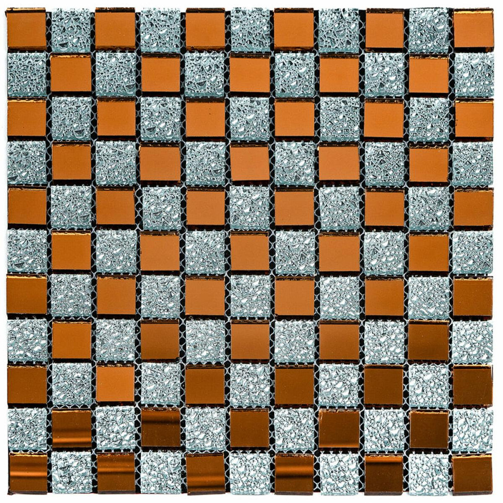 Декоративна скляна мозаїка сірого й оранжевого кольору Київ - фото 1