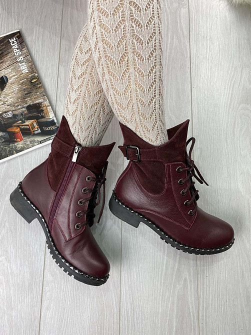 Injers Черевики жіночі INJERS бордові натуральна шкіра з хутром (висота 17см, підошва 3см, розм Коломыя - изображение 5