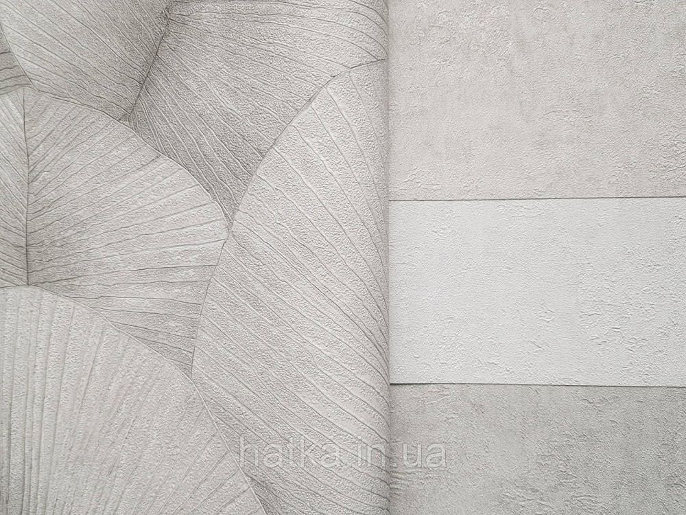 Шпалери вінілові на флізеліні Marburg Kumano 1.06х10 листя сіро-бежеві зі сріблястим 3д лофт 34559 Київ - фото 2