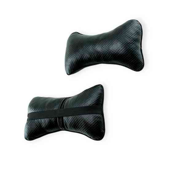 Подушки шеи на подголовник (2шт) читстые, 250х170мм, кожзам черные (ромб мелкий) для Мукачево
