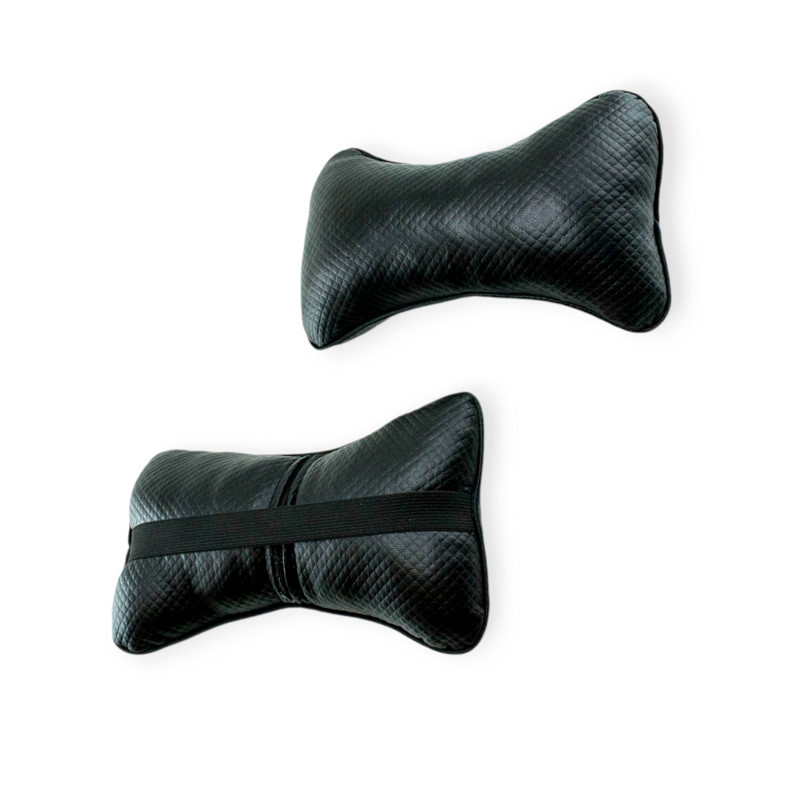 Подушки шеи на подголовник (2шт) читстые, 250х170мм, кожзам черные (ромб мелкий) для Мукачево - изображение 1