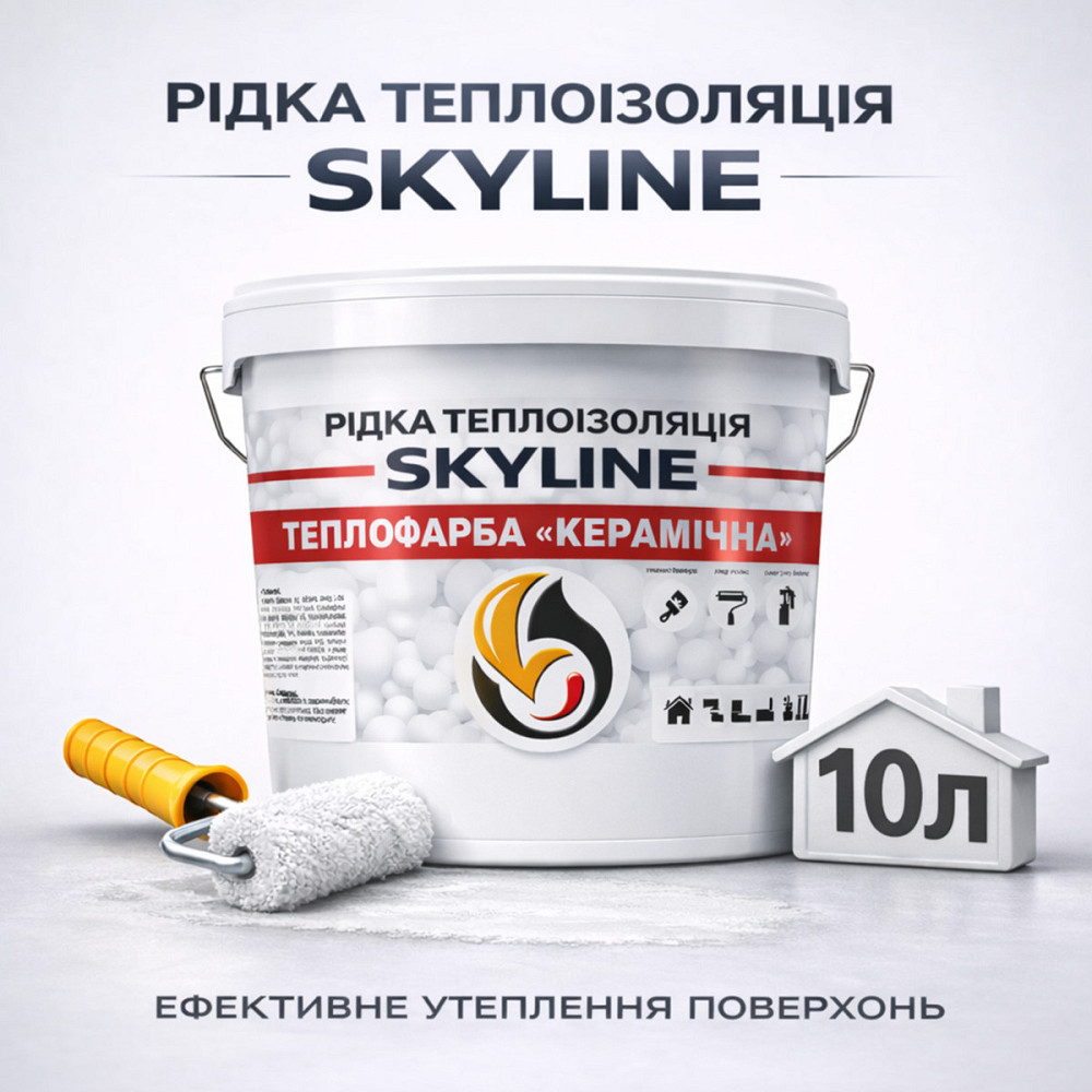 Рідка теплоізоляція Skyline керамічна теплофарба для утеплення стін, фасадів, металу та трубопроводів Біла 10 л Харків - фото 1