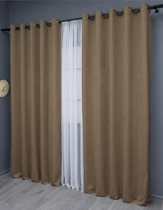 Комплект штор на люверсах VR-Textil Мікровелюр Petek YL № 1799ш Какао 150х270 см 2 шт (37-0265) Київ - фото 4