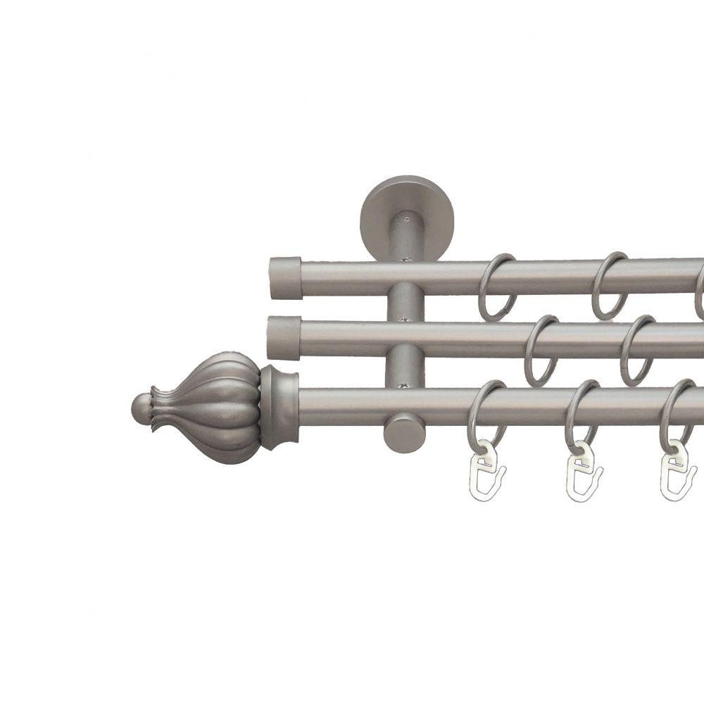 Карниз Orvit Таджа металевий трирядний циліндр (20 см) гладка труба кільце металеве Сатин 16\16\16 мм 300 см Львов - изображение 1