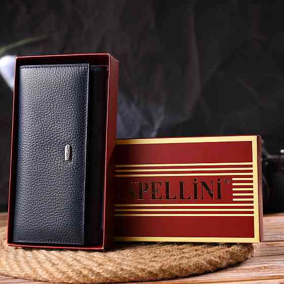 Практичний жіночий гаманець із натуральної зернистої шкіри Синій (CANPELLINI) Київ