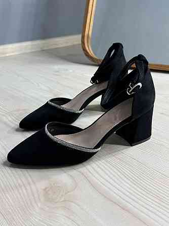 Туфли женские Meideli 2813-1 лодочки с ремешком замшевые со стразами на каблуке черные, 40, 25 см Киев