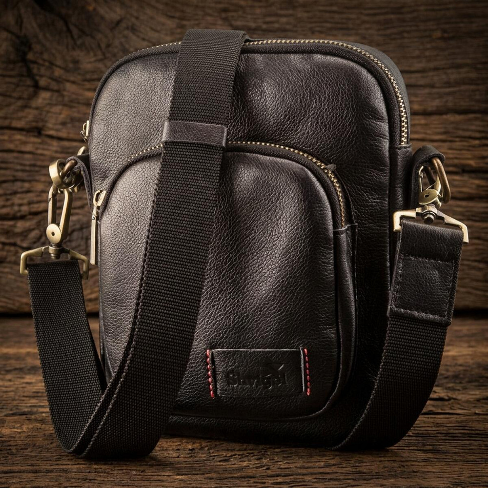 Чоловіча шкіряна сумка через плече та в руку для документів і міста SHVIGEL 19110 Чорна Київ - фото 8