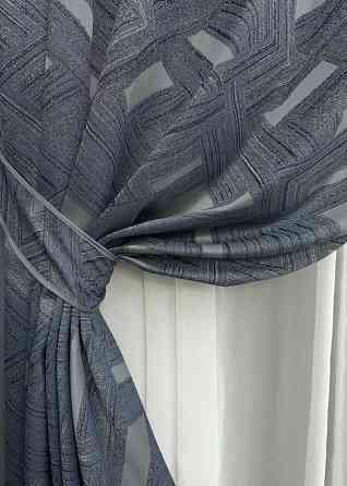 Комплект штор на люверсах VR-Textil Жаккард Mystery № 1628ш Синий с серым 150х270 см 2 шт (37-0206) Киев