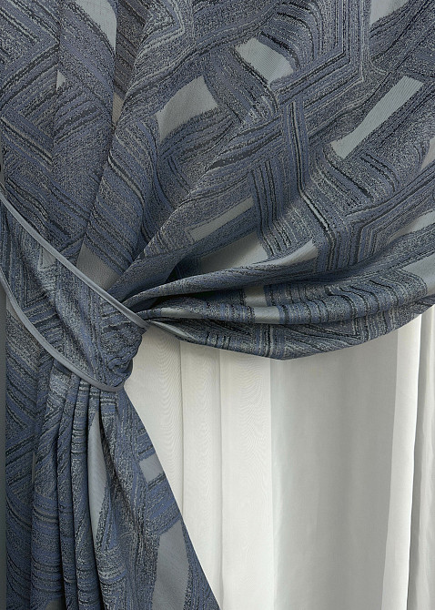 Комплект штор на люверсах VR-Textil Жаккард Mystery № 1628ш Синий с серым 150х270 см 2 шт (37-0206) Киев - изображение 5