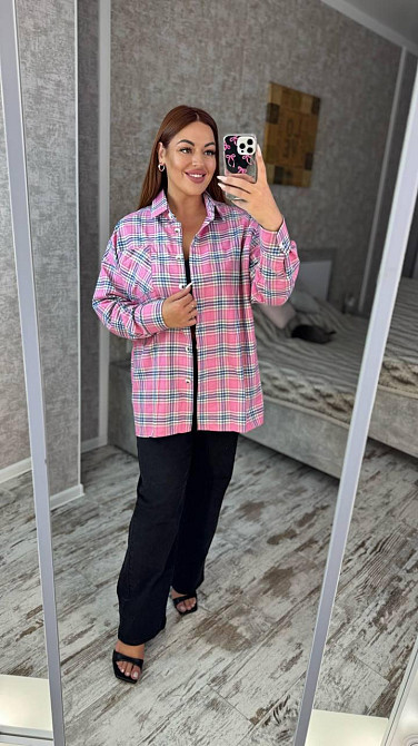 Женская оверсайз рубашка в клетку турецкая фланель Одесса - изображение 6