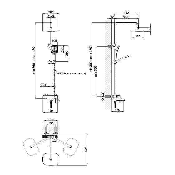 Душова система універсальна Qtap Grand на три споживачі (з виливом) QTGRAWCR1004 Chrome/White Київ