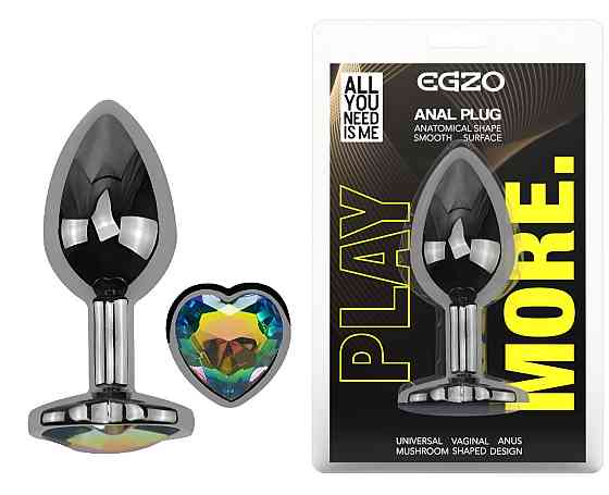 Анальна пробка з кристалом EGZO - Dark Silver Heart Plug Rainbow size M Sex Aura Київ