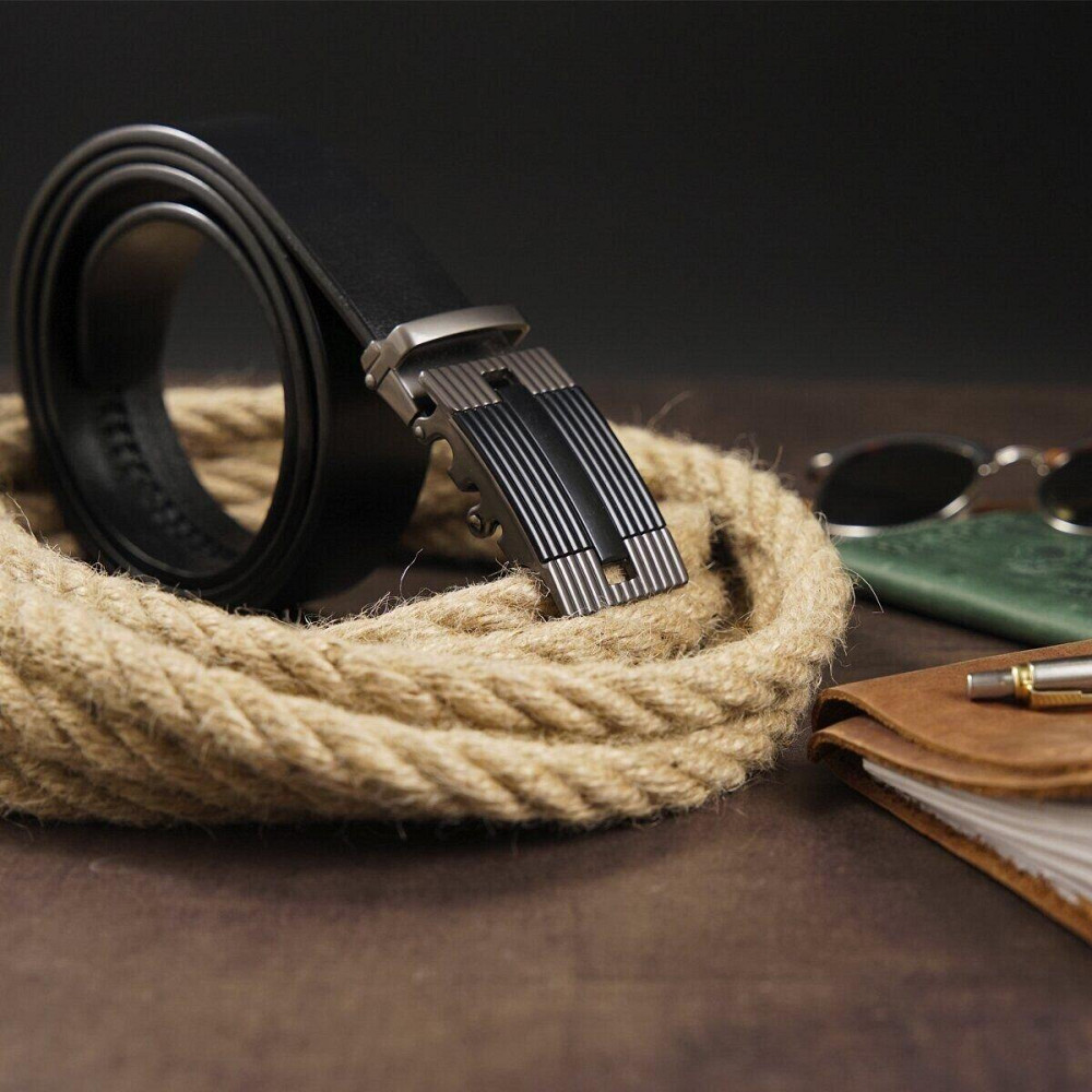 Ремінь чоловічий з лінійною пряжкою Vintage 20290 Чорний Київ - фото 7