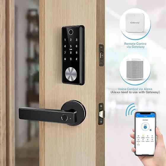 Біометричний дверний замок Bluetooth WiFi для розумного дому (чорний) з відбитком пальця Дніпро