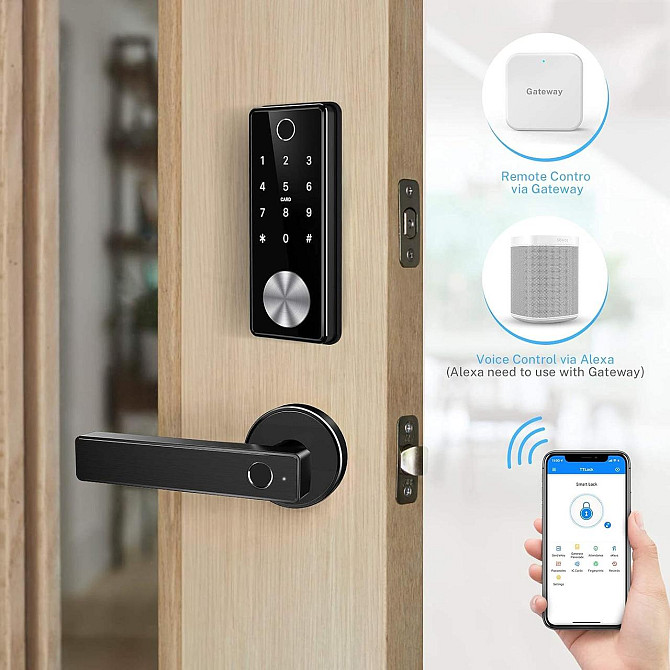 Біометричний дверний замок Bluetooth WiFi для розумного дому (чорний) з відбитком пальця Дніпро - фото 6