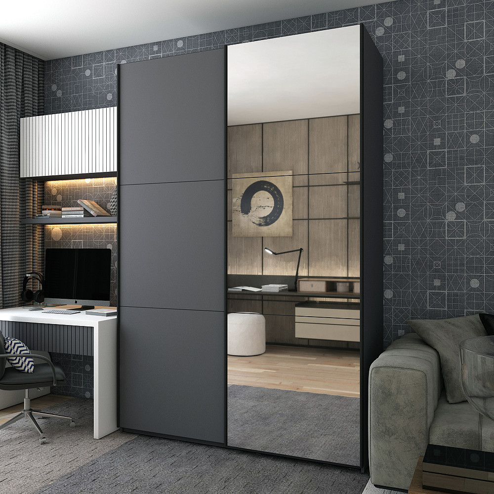 Шафа-купе двохдверна Doros G-Caiser 180х60х240 см Графіт/1 Дзеркало (DRS-011033) Львів - фото 1