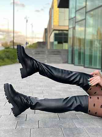 Ботфорты женские ARLEN черные натуральная кожа зима высота 56 см обхват 34-37 см подошва 3/5 см Коломия