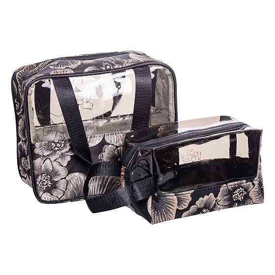 Набір прозорих жіночих косметичок для дому 2 (шт) дорожня косметичка в сумку для косметики, макіяжу, ліків, пензлів Чорний Київ