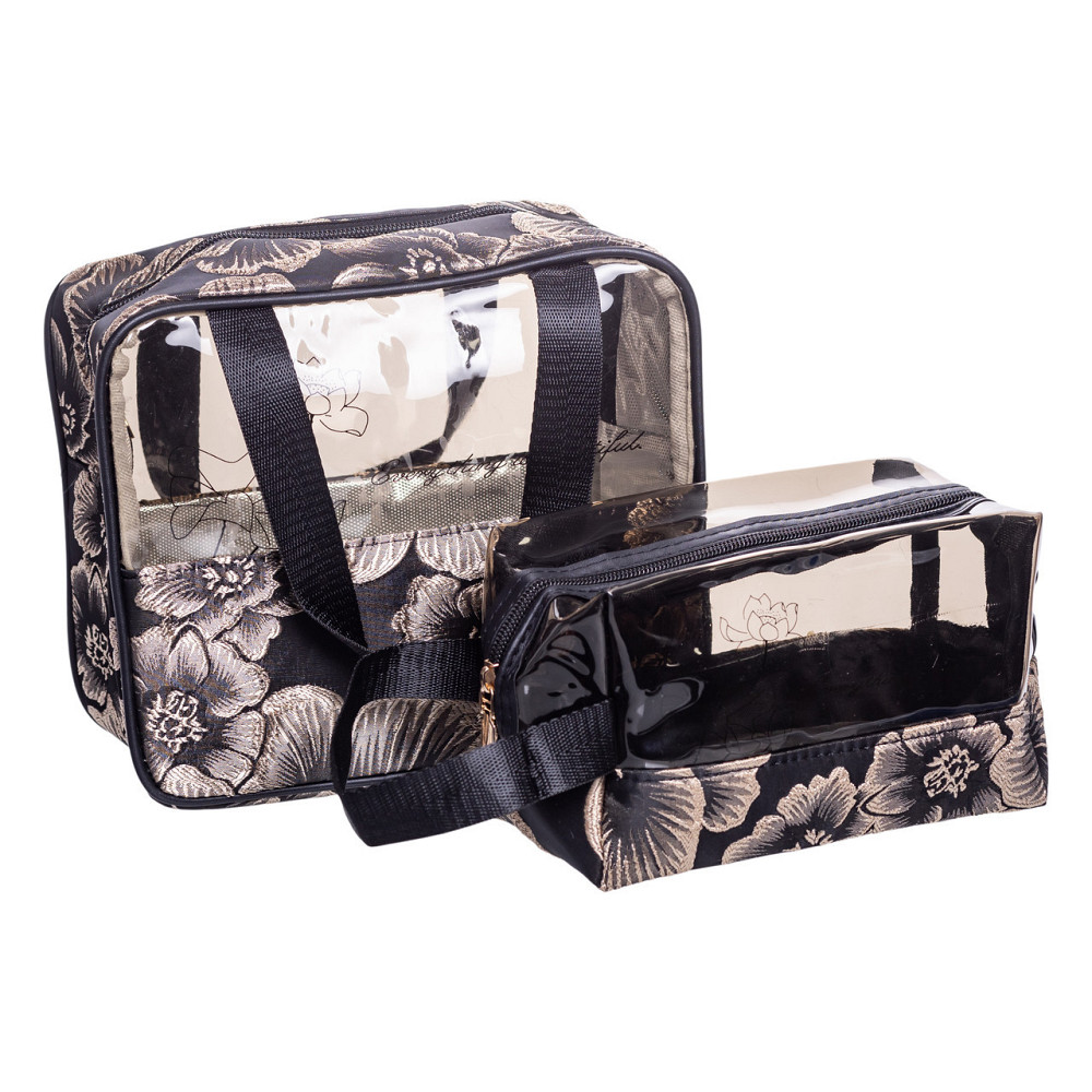Набір прозорих жіночих косметичок для дому 2 (шт) дорожня косметичка в сумку для косметики, макіяжу, ліків, пензлів Чорний Київ - фото 1