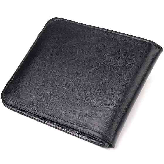 Вместительное мужское портмоне в два сложения из натуральной гладкой кожи CANPELLINI 21573 Черное Киев