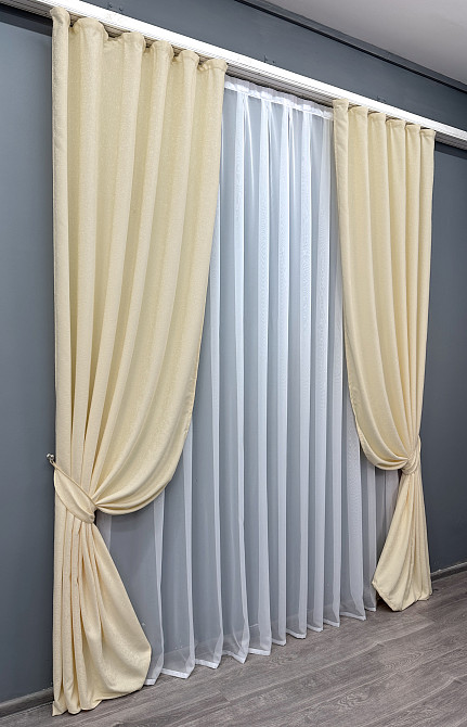 Комплект готовых штор VR-Textil Софт № 1741ш Кремовый 150х280 см 2шт (33-0808) Киев - изображение 3