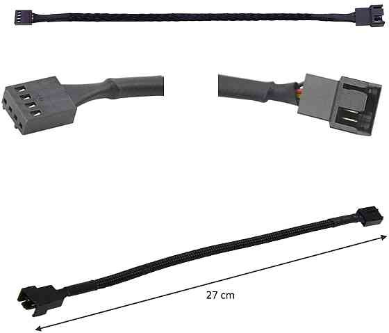 Кабель-подовжувач для кулера 4pin M/F, 0.27 м, обплетення, чорний Винница