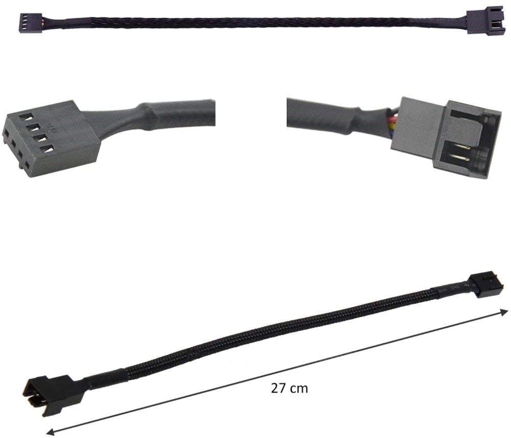 Кабель-подовжувач для кулера 4pin M/F, 0.27 м, обплетення, чорний Винница - изображение 1