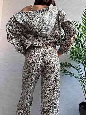 Жіночий леопардовий костюм-трійка з подвійним капюшоном двонитка Беж, 46/48 Одеса