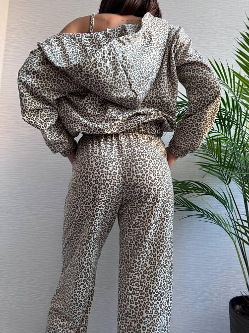 Жіночий леопардовий костюм-трійка з подвійним капюшоном двонитка Беж, 46/48 Одеса - фото 6