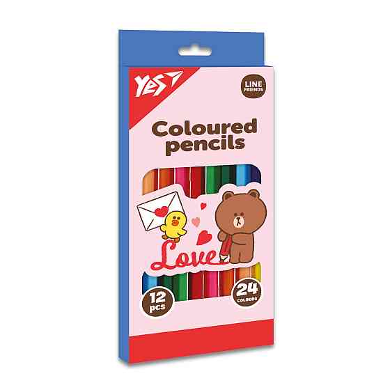 Олівці кольорові 12/24 кол. "Yes" Line Friends. Choco love двосторонні тригранні, 290746, шт Київ