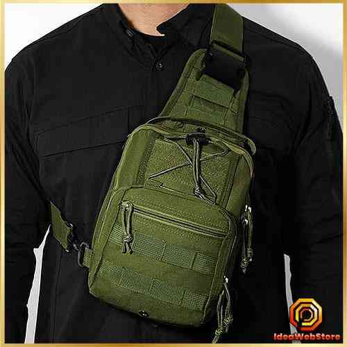 Тактична чоловіча сумка рюкзак слінг через плече чорна армійська міцна міська зеленого кольору Київ