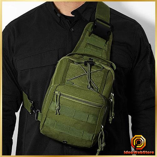 Тактична чоловіча сумка рюкзак слінг через плече чорна армійська міцна міська зеленого кольору Київ - фото 1