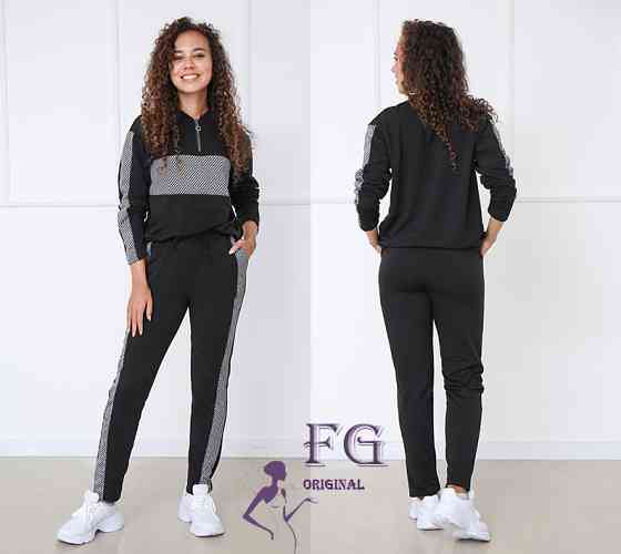 Демісезонний прогулянковий костюм з трикотажу "Wonderlend" оптом | Батал | Розпродаж моделі Чорний, 54-56 Київ