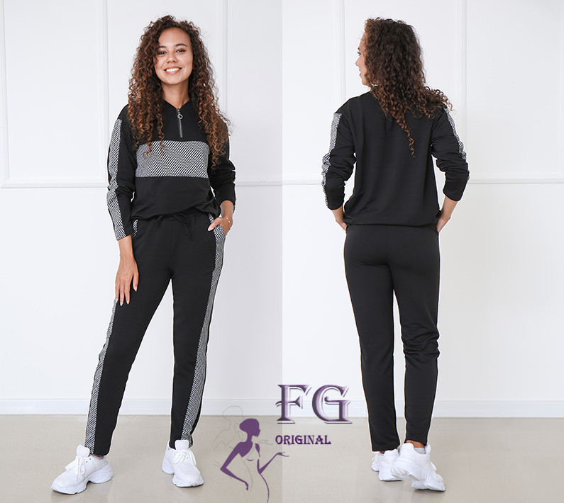 Демисезонный прогулочный костюм из трикотажа Wonderlend батал 54-56, Черный Киев - изображение 4