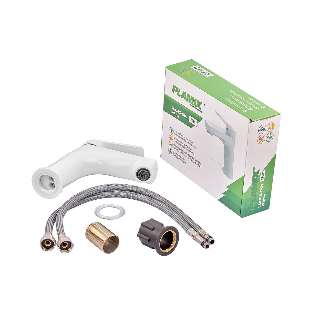 Смеситель для умывальника Plamix Lucas-001 SET White с подводом (PM0706) Киев - изображение 5