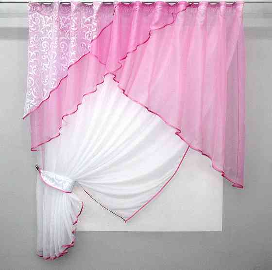Кухонный комплект (280х170см) шторка с ламбрекеном цвет розовый с белым 00к 59-398 Киев