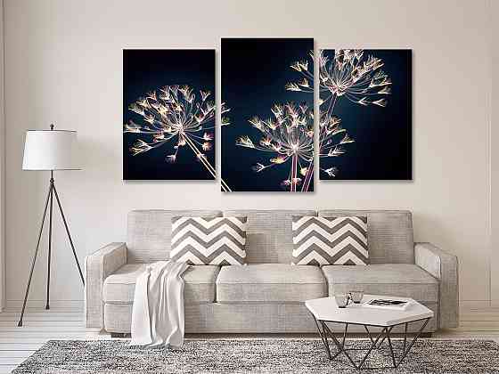 Модульна картина у вітальню/ спальню Квіти на чорному фоні Art-512_3 Київ