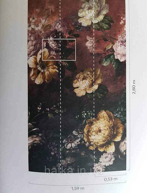 Шпалери вінілові Grandeco One roll one motif 1.59x2.8 панно квіти півонії великі на бордовому Київ - фото 3