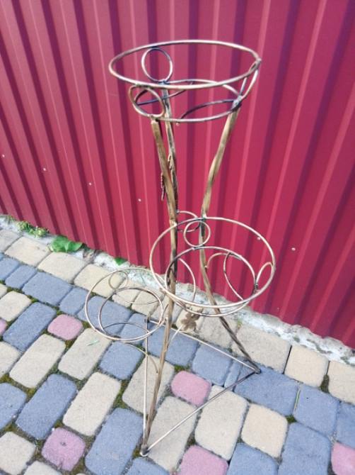 Підставка кована для квітів «Вежа кручена» на 3 вазона (W-019) стійка під квіти, вазон Київ - фото 5