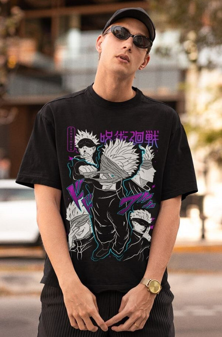 Футболка для хлопчика з аніме принтом Магічна битва оверсайз (зріст від 165 до 180) Чорний AnimeJ0838m Дніпро - фото 2