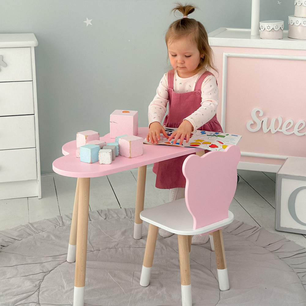 Столик и стульчик для ребенка деревянный набор для рисования и чтения Стол тучка и стул медвежонок детский Киев - изображение 3