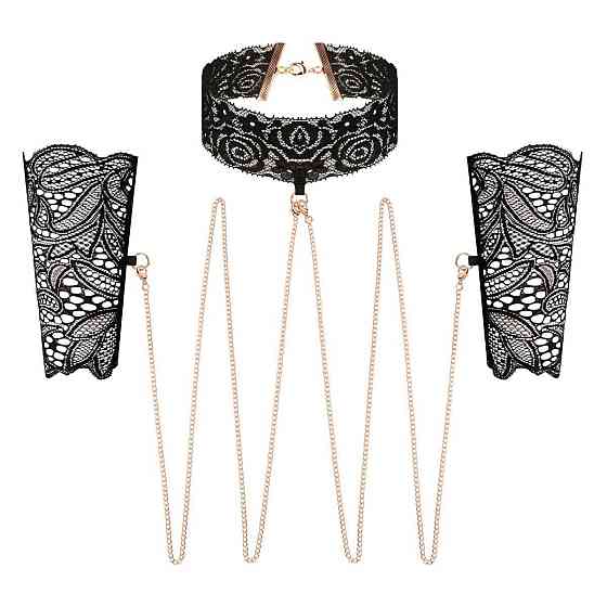Кружевные наручники и воротник Rosy Gold - Lace Cuffs and Collar - Black Sex Aura Киев